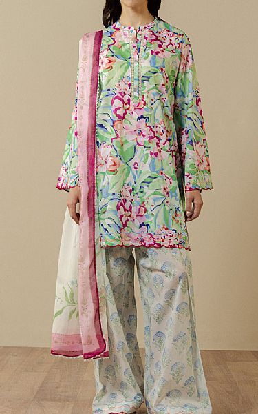 Zara Shahjahan Pink/Green Lawn Suit | Pakistani Lawn Dress in USA- Image 1