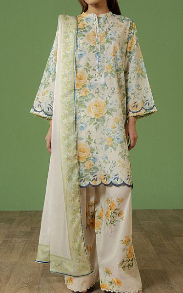 Zara Shahjahan Off-white Lawn Suit | Pakistani Lawn Dress in USA- Image 1