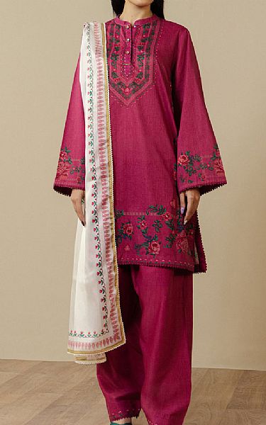 Zara Shahjahan Solid Pink Lawn Suit | Pakistani Lawn Dress in USA- Image 1