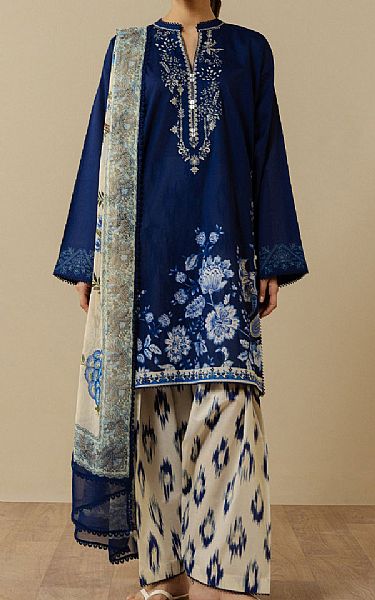 Zara Shahjahan Navy Blue Lawn Suit | Pakistani Lawn Dress in USA- Image 1
