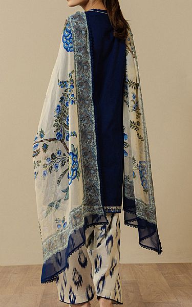 Zara Shahjahan Navy Blue Lawn Suit | Pakistani Lawn Dress in USA- Image 2