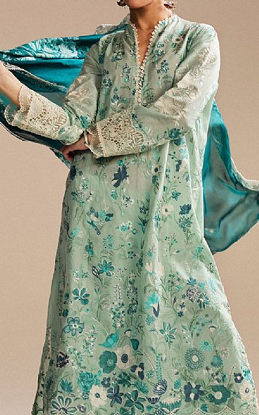 Zara Shahjahan Summer Green Lawn Suit | Pakistani Lawn Dress in USA- Image 2