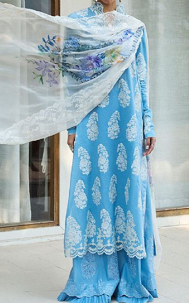 Zara Shahjahan Picton Blue Lawn Suit | Pakistani Lawn Dress in USA- Image 1