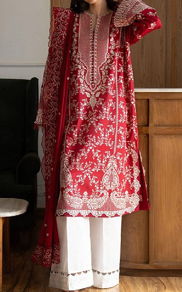 Zara Shahjahan Red Lawn Suit | Pakistani Lawn Dress in USA- Image 1