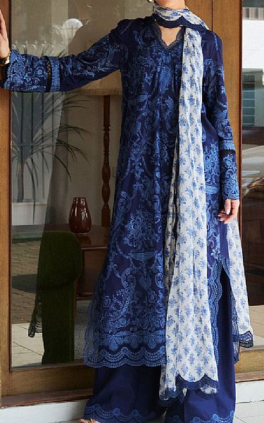 Zara Shahjahan Navy Blue Lawn Suit | Pakistani Lawn Dress in USA- Image 1