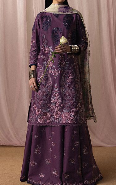 Zara Shahjahan Plum Lawn Suit | Pakistani Lawn Dress in USA- Image 1