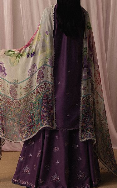 Zara Shahjahan Plum Lawn Suit | Pakistani Lawn Dress in USA- Image 2