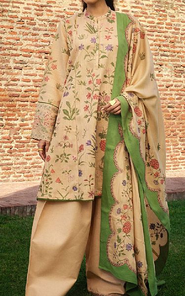 Zara Shahjahan Fawn Khaddar Suit | Pakistani Winter Dresses in USA- Image 1