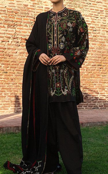 Zara Shahjahan Black Khaddar Suit | Pakistani Winter Dresses in USA- Image 1