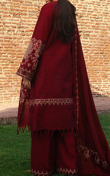 Zara Shahjahan Maroon Khaddar Suit | Pakistani Winter Dresses in USA- Image 2
