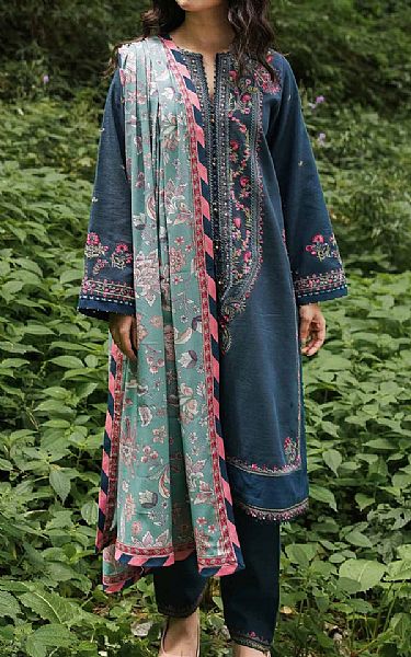 Zara Shahjahan Teal Blue Khaddar Suit | Pakistani Winter Dresses- Image 1