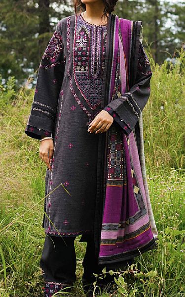 Zara Shahjahan Black Mono Long Suit | Pakistani Winter Dresses- Image 1