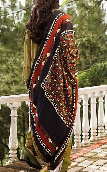 Zara Shahjahan Olive Green Mono Long Suit | Pakistani Winter Dresses- Image 2