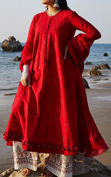 Zara Shahjahan Scarlet Lawn Suit | Pakistani Lawn Suits- Image 1
