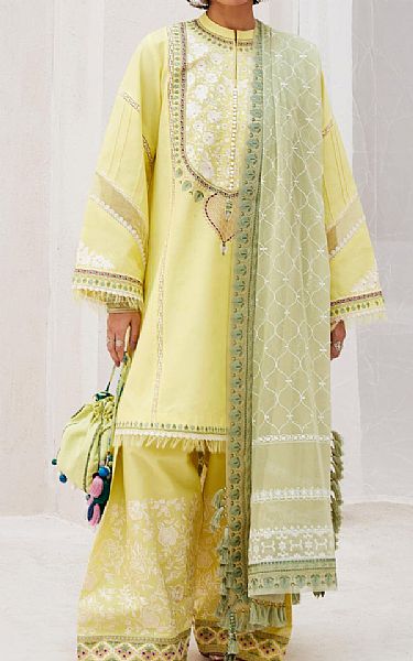 Zara Shahjahan Lime Green Jacquard Suit | Pakistani Lawn Suits- Image 1
