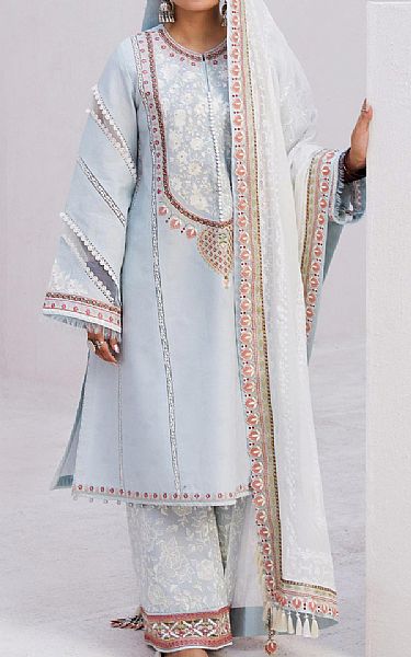 Zara Shahjahan Sky Blue Jacquard Suit | Pakistani Lawn Dress in USA- Image 1