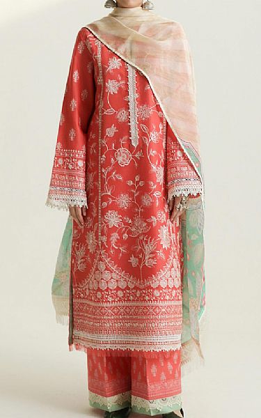 Zara Shahjahan Coral Lawn Suit | Pakistani Lawn Suits- Image 1