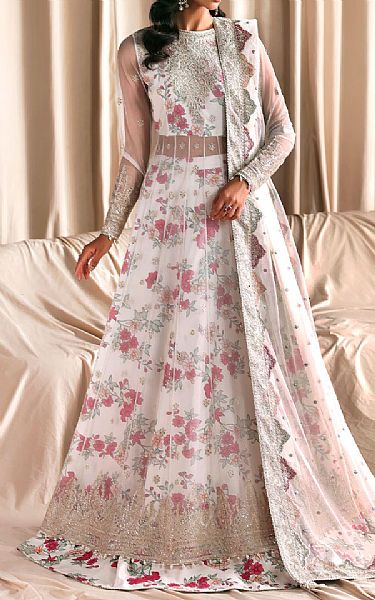 Zarif Off-white Net Suit | Pakistani Embroidered Chiffon Dresses USA- Image 1