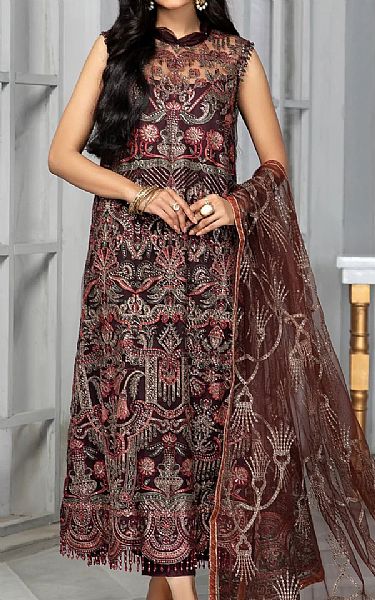Zarif Redwood Brown Net Suit | Pakistani Dresses in USA- Image 1