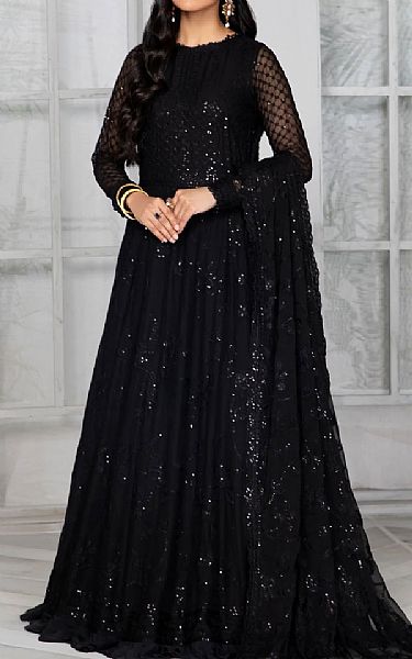 Zarif Black Chiffon Suit | Pakistani Embroidered Chiffon Dresses- Image 1