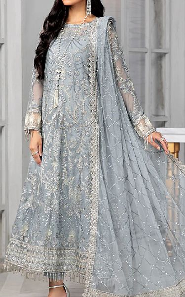 Zarif Light Grey Net Suit | Pakistani Dresses in USA- Image 1