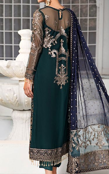 Zarif Bottle Green Net Suit | Pakistani Embroidered Chiffon Dresses- Image 2