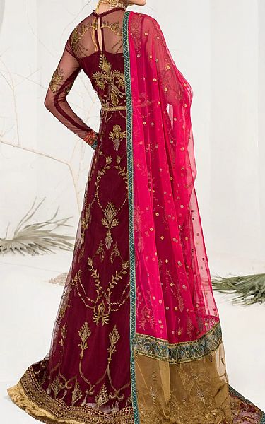 Zarif Maroon Net Suit | Pakistani Embroidered Chiffon Dresses- Image 2