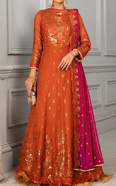 Safety Orange Chiffon Suit | Zarif Pakistani Chiffon Dresses