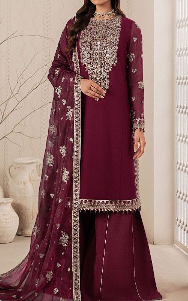 Zarif Plum Chiffon Suit | Pakistani Embroidered Chiffon Dresses USA- Image 1