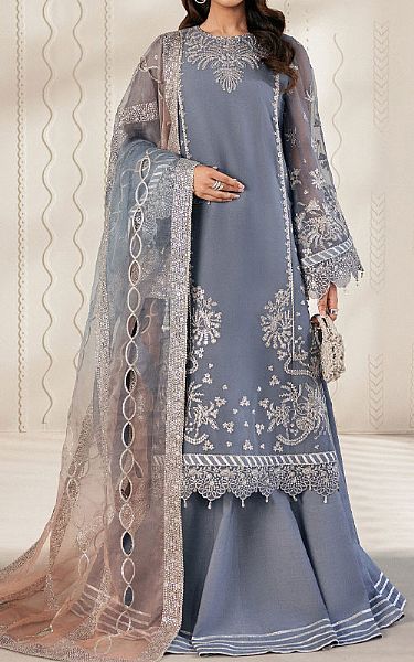 Zarif Grey Chiffon Suit | Pakistani Embroidered Chiffon Dresses USA- Image 1