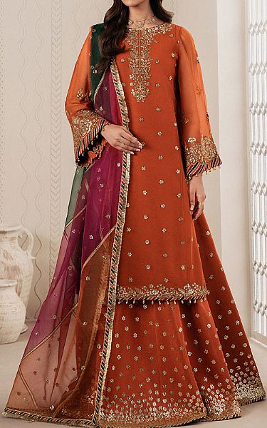Zarif Bright Orange Chiffon Suit | Pakistani Embroidered Chiffon Dresses USA- Image 1