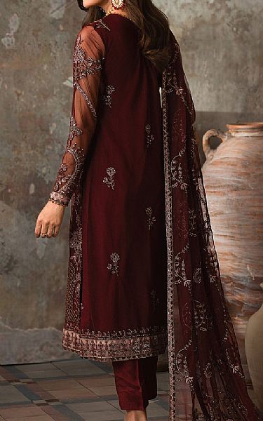 Zarif Wine Net Suit | Pakistani Embroidered Chiffon Dresses USA- Image 2
