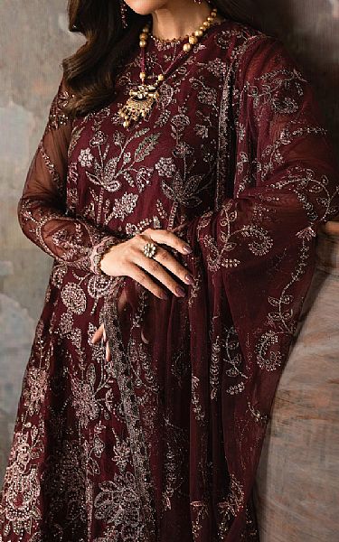Zarif Wine Net Suit | Pakistani Embroidered Chiffon Dresses USA- Image 3