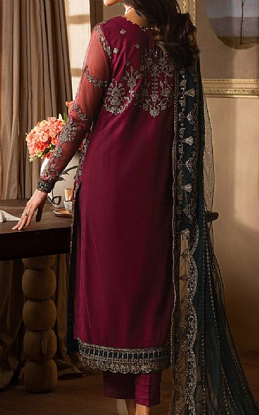 Zarif Deep Carmine Net Suit | Pakistani Embroidered Chiffon Dresses USA- Image 2