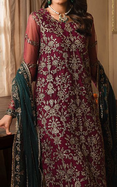 Zarif Deep Carmine Net Suit | Pakistani Embroidered Chiffon Dresses USA- Image 3