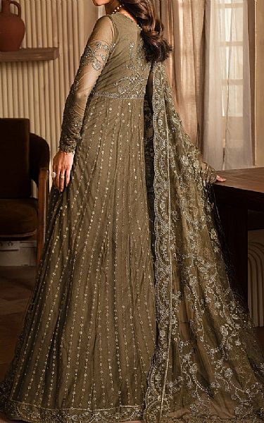 Zarif Dull Brown Net Suit | Pakistani Embroidered Chiffon Dresses USA- Image 2