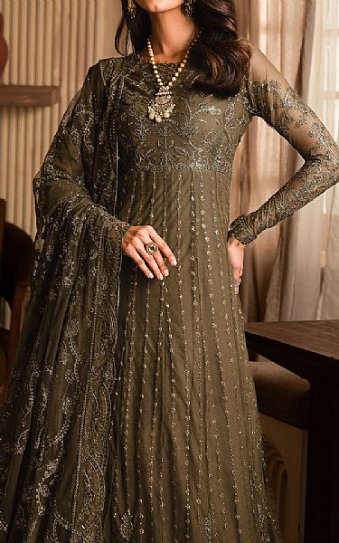 Zarif Dull Brown Net Suit | Pakistani Embroidered Chiffon Dresses USA- Image 3