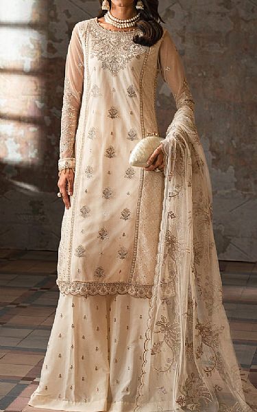 Zarif Off White Net Suit | Pakistani Embroidered Chiffon Dresses USA- Image 1
