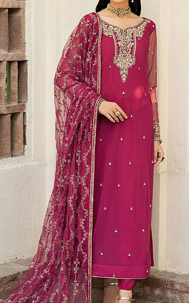 Zarif Hot Pink Net Suit | Pakistani Embroidered Chiffon Dresses USA- Image 1