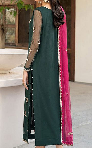 Zarif Bottle Green Net Suit | Pakistani Embroidered Chiffon Dresses USA- Image 2