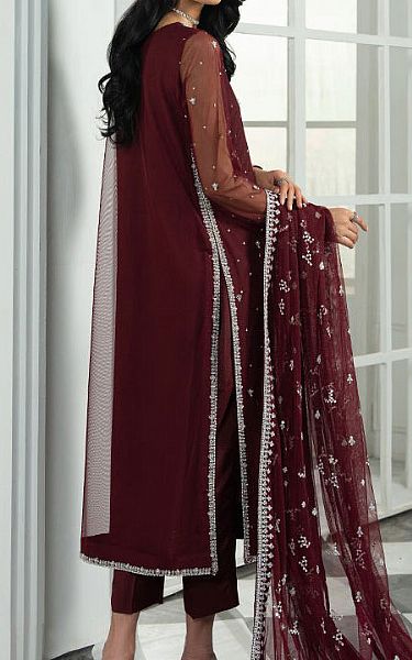 Zarif Maroon Net Suit | Pakistani Embroidered Chiffon Dresses USA- Image 2