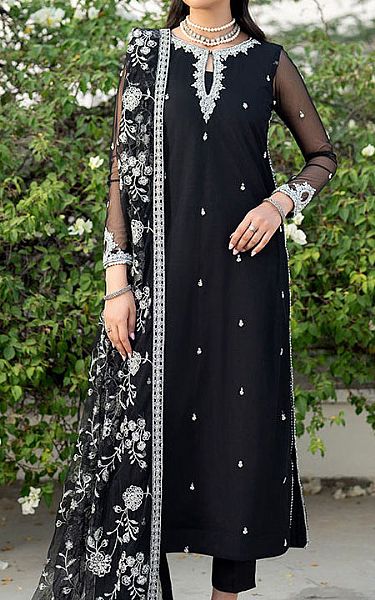 Zarif Black Net Suit | Pakistani Embroidered Chiffon Dresses USA- Image 1