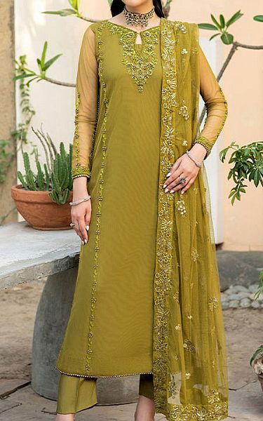 Zarif Olive Green Chiffon Suit | Pakistani Embroidered Chiffon Dresses USA- Image 1