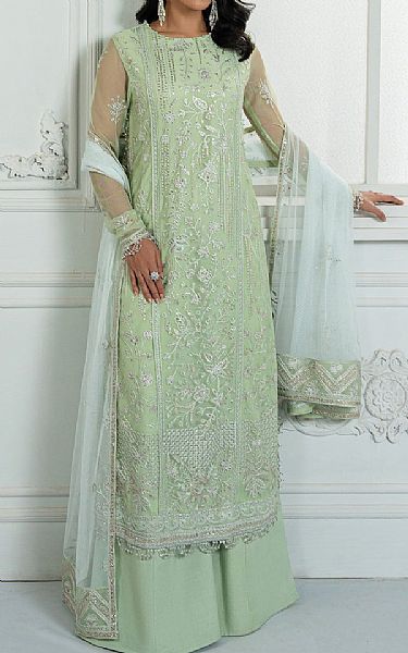 Zarif Light Green Net Suit | Pakistani Embroidered Chiffon Dresses USA- Image 1