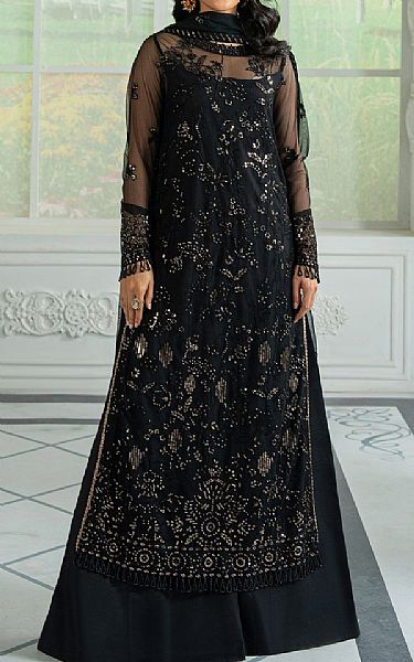 Zarif Black Net Suit | Pakistani Embroidered Chiffon Dresses USA- Image 1