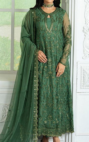 Zarif Green Net Suit | Pakistani Embroidered Chiffon Dresses USA- Image 1