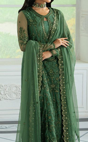Zarif Green Net Suit | Pakistani Embroidered Chiffon Dresses USA- Image 3