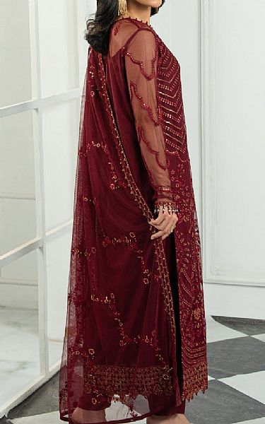 Zarif Maroon Net Suit | Pakistani Embroidered Chiffon Dresses USA- Image 2