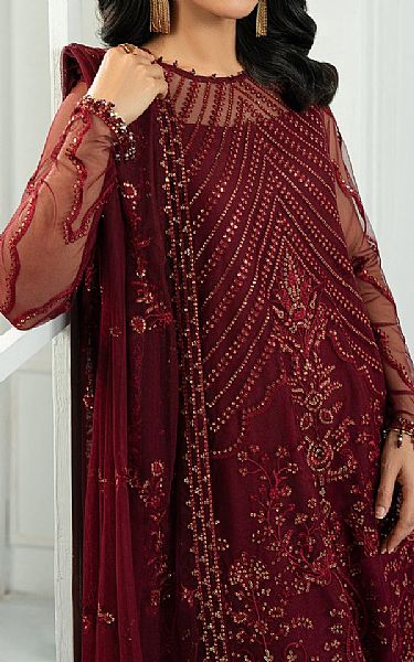 Zarif Maroon Net Suit | Pakistani Embroidered Chiffon Dresses USA- Image 3
