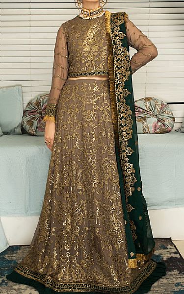 Zarif Tan/Green Chiffon Suit | Pakistani Wedding Dresses- Image 1